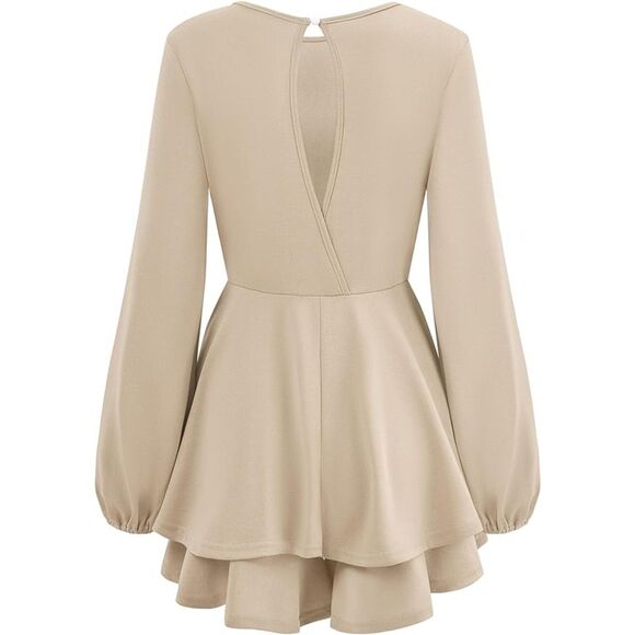 Aossfre Apricot Lantern Long Sleeve Jumpsuit Ruffle Mini Short Romper Sz M - Picture 4 of 10